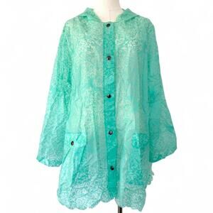 FREE PEOPLE LACE EFFECT SCALLOP EDGED RAIN JACKET